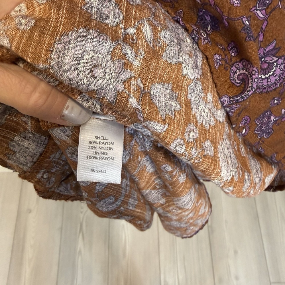 J. Jill XL Maxi Tiered Dress Ruffled Neckline In Dark Brown Graphic Paisley - Picture 6 of 10